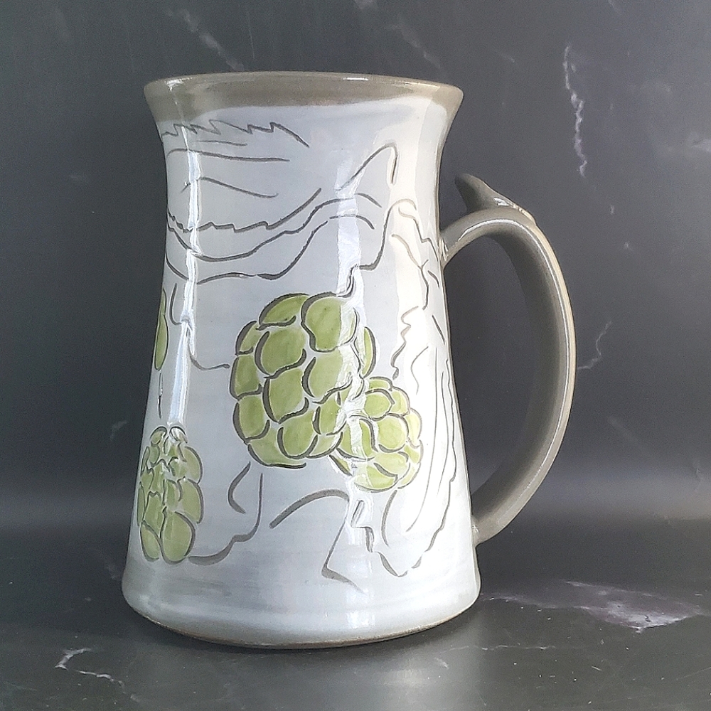 Modern Gray and Green Ceramic Stein w/Hops Art Piece By Megan MacKinley